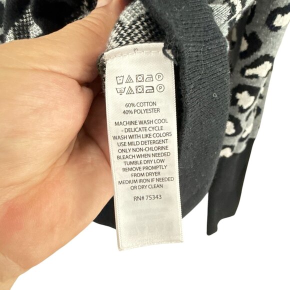 Rachel Zoe Leopard Print Zip Cardigan Jacket L Gray Black Cotton Blend Artsy - Picture 6 of 8